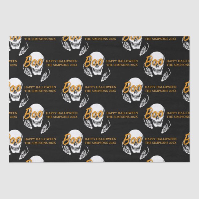 Papel De Seda Boo Happy Halloween Funny Skull fiesta (Anverso)