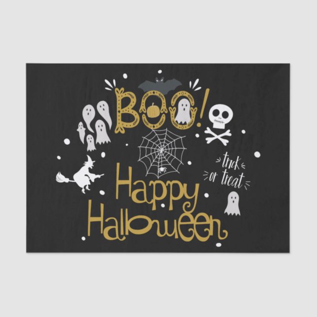 Papel De Seda Boo Happy Halloween Whimsical Personalizado Regalo (Anverso)