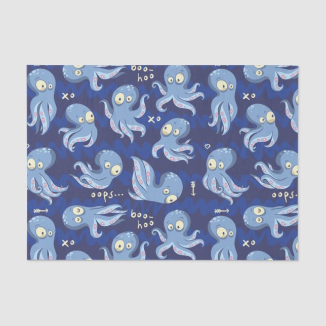 Papel De Seda Boo Octopus Niños Azules Ropa y Decoración (Anverso)