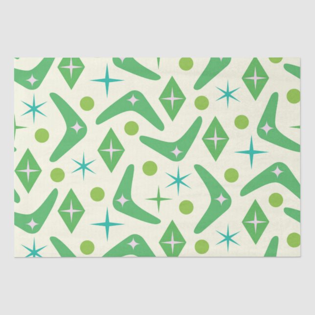 Papel De Seda Boomerangs Verdes de Estilo Mediocre del Siglo con (Anverso)