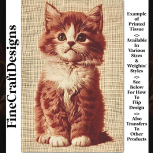 Papel De Seda Bordado a mano Gatito Lindo y Esponjoso Decoupage