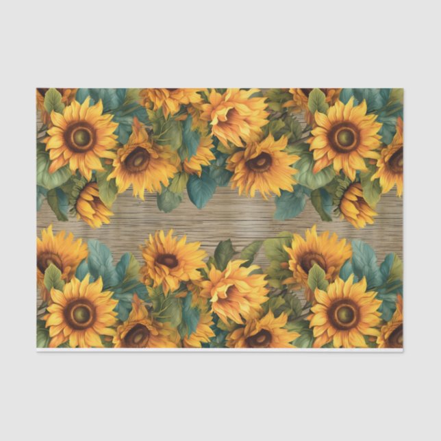 Papel De Seda Borde de girasol ruso en descomposición de madera (Anverso)