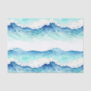 Papel De Seda Borde de olas oceánicas acuareladas