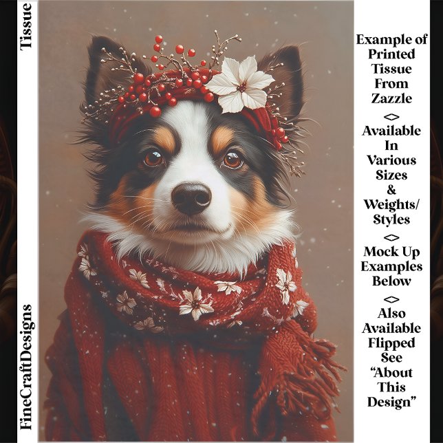 Papel De Seda Border Collie con bufanda roja festiva EE2R decoup (Subido por el creador)