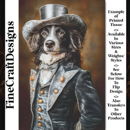 Papel De Seda Border Collie Gris Traje Victoriano CF5 Decoupage