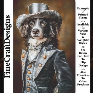 Papel De Seda Border Collie Gris Traje Victoriano CF5 Decoupage