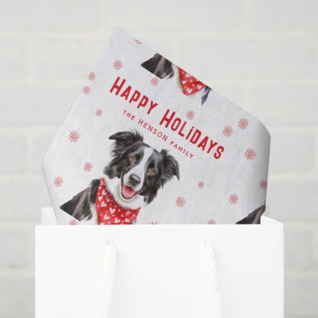 Papel De Seda Border Collie Red Heart Bandana Christmas  (Bolsa de regalo)
