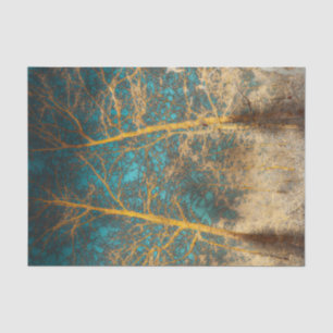 Papel De Seda Bosque Árboles Cielo Teal Invierno Bosque Negativo