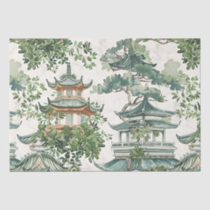 Papel De Seda Bosque Botánico Exuberante de Pagoda Asiática