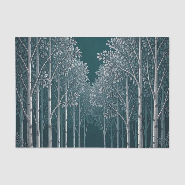 Papel De Seda Bosque de abedules blancos de té oscuro (Anverso)