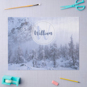 Papel De Seda Bosque de abetos niebla paisaje invernal nieve mon