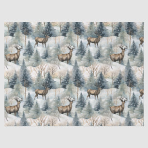 Papel De Seda Bosque de ciervos acuarela de invierno (1)