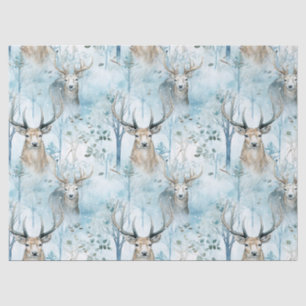 Papel De Seda Bosque de ciervos acuarela de invierno (2)