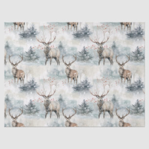 Papel De Seda Bosque de ciervos acuarela de invierno (4)
