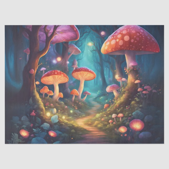 Papel De Seda Bosque de Hongos Coloridos (Anverso)