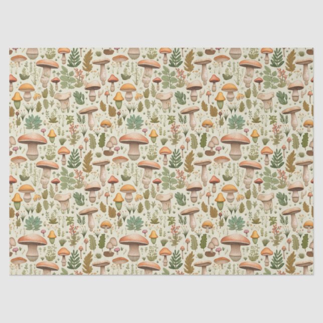 Papel De Seda Bosque de Hongos Otoñales Caprichosos Patrón Conti (Anverso)