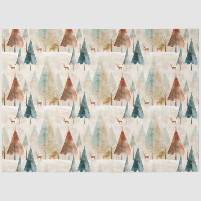 Papel De Seda Bosque de invierno y ciervo (Anverso)