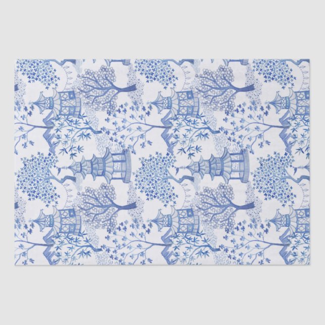 Papel De Seda bosque de la pagoda en azul (Anverso)