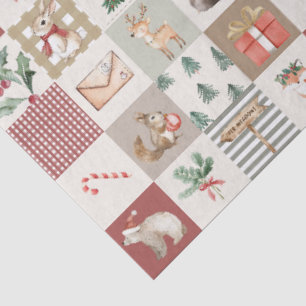 Papel De Seda Bosque de Navidad Animales del bosque quilt neutro