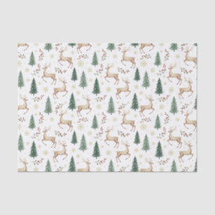 Papel De Seda Bosque de Navidad en acuarela, Reno, Bayas