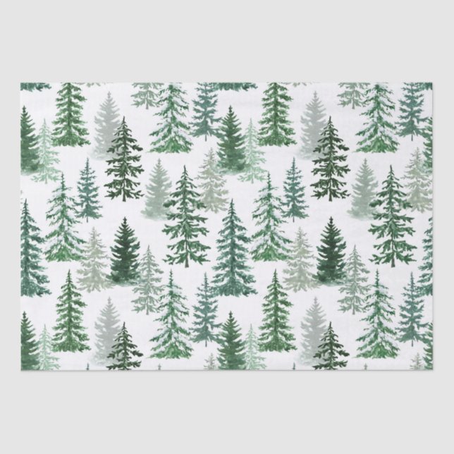 Papel De Seda Bosque de Navidades de invierno de acuarela (Anverso)
