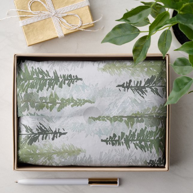 Papel De Seda Bosque de pinos acuarela (Regalo )