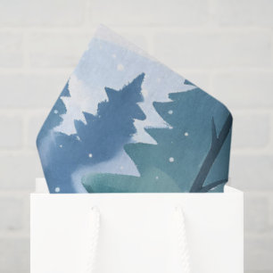 Papel De Seda Bosque de Pinos Nevado   Acuarela de Invierno