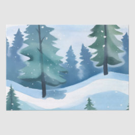 Papel De Seda Bosque de Pinos Nevado | Acuarela de Invierno