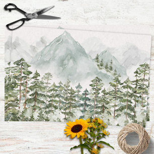 Papel De Seda Bosque de pinos y montañas