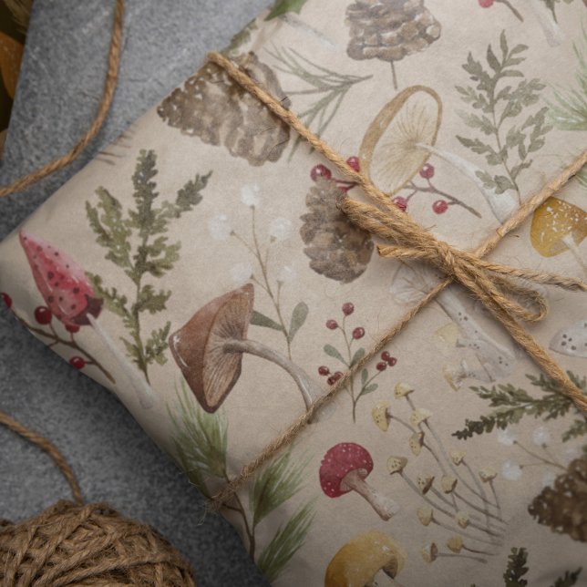 Papel De Seda Bosque de setas de madera rústica (Rustic Woodland Watercolor Woodsy Mushroom Forest Tissue Paper)