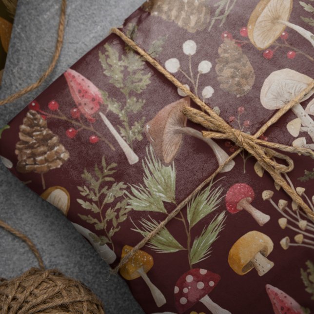 Papel De Seda Bosque de setas de madera rústica (Rustic Woodland Watercolor Woodsy Mushroom Forest Tissue Paper)