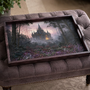 Papel De Seda Bosque del Castillo Gótico en Crepúsculo Brumoso D
