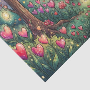 Papel De Seda Bosque Encantado del Corazón Fantasía Jardín Acuar