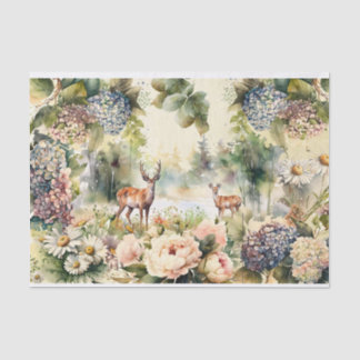 Papel De Seda Bosque forestal, venado silvestre, flora y fauna