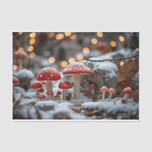 Papel De Seda Bosque Mágico de Hongos en Navidad (Anverso)