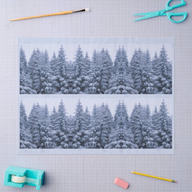 Papel De Seda Bosque mágico de invierno - azul, (Artesanía)