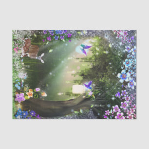 Papel De Seda Bosque Mágico Flor Silvestre Ciervo y Conejito