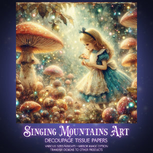 Papel De Seda Bosque Místico Alice y Champiñones Decoupage