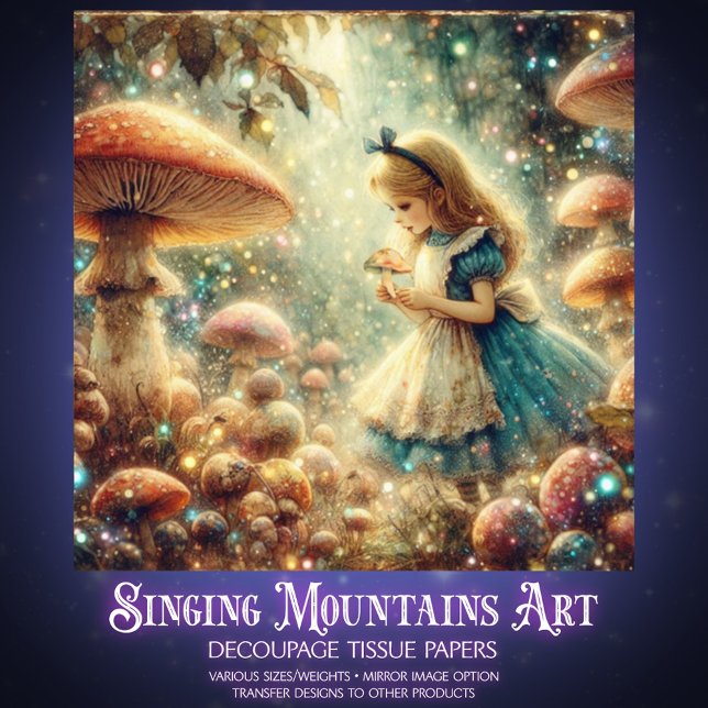 Papel De Seda Bosque Místico Alice y Champiñones Decoupage (Subido por el creador)
