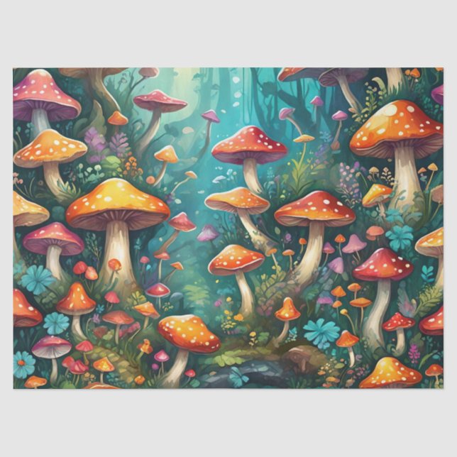 Papel De Seda Bosque Místico de Hongos (Anverso)