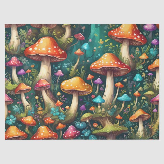 Papel De Seda Bosque Místico de Hongos (Anverso)