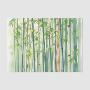 Papel De Seda Bosque pacífico de bambú en acuarela