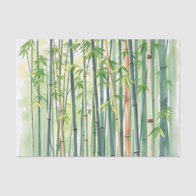 Papel De Seda Bosque pacífico de bambú en acuarela (Anverso)