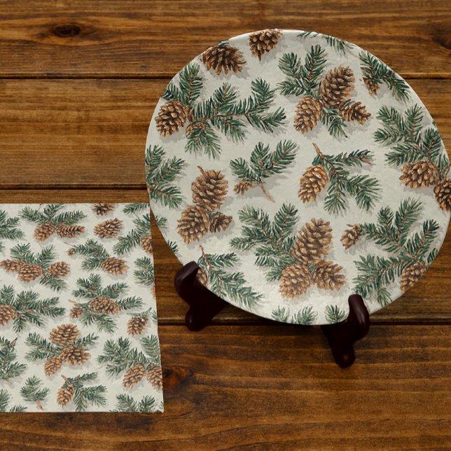 Papel De Seda Bosque perenne y piña  (Evergreen and pine decoupage plate. Tissue paper for gift wrap and crafts )