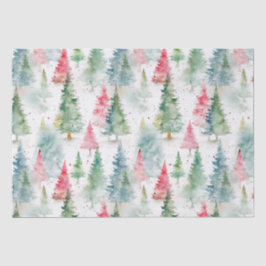 Papel De Seda Bosque, Pinos Verdes Rojo Fiesta