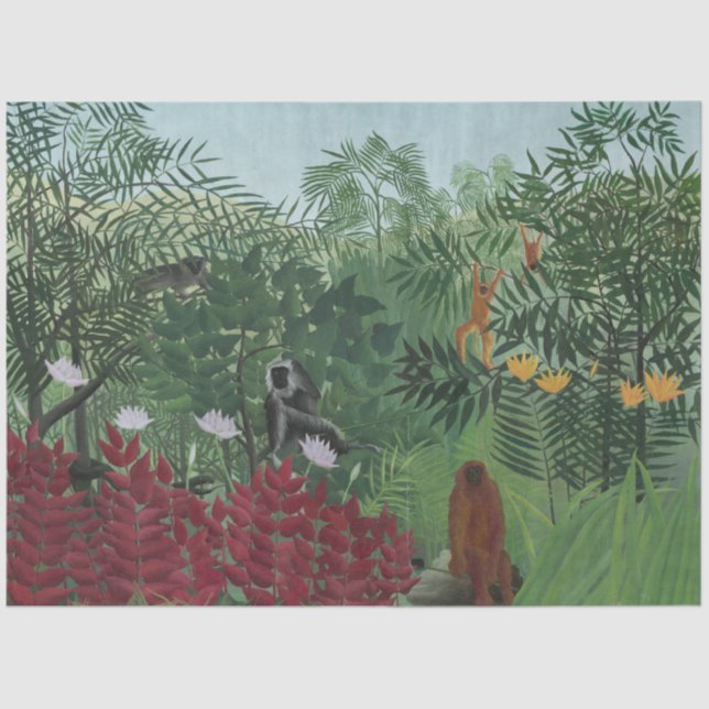 Papel De Seda Bosque tropical con simios y serpientes (Rousseau) (Anverso)