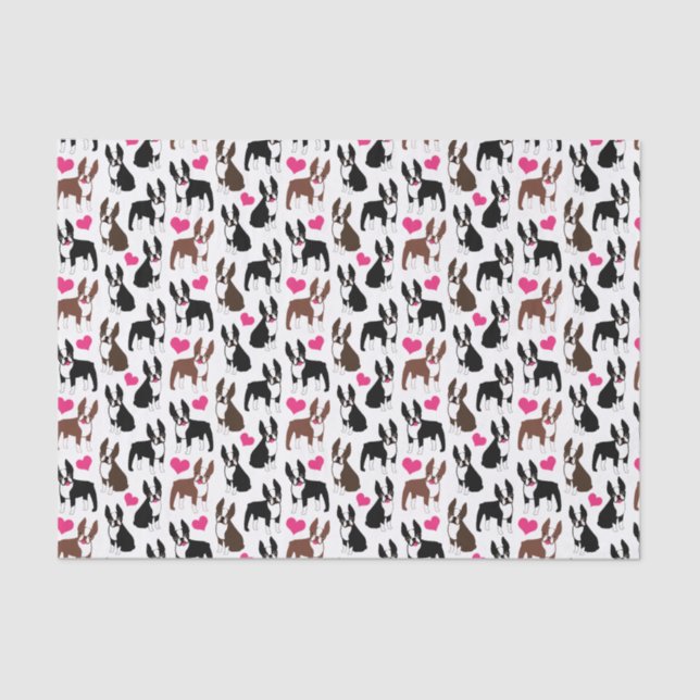 Papel De Seda Boston Terriers and Hearts (Anverso)