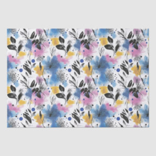 Papel De Seda Botánica moderna en azul magenta y mostaza
