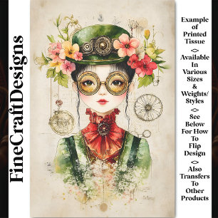 Papel De Seda Botánica Steampunk Femenina Asiática BJ1 Decoupage