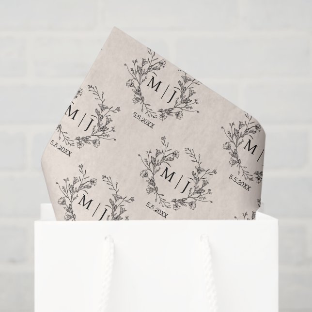 Papel De Seda botanical chic typography monogram wedding  (Bolsa de regalo)